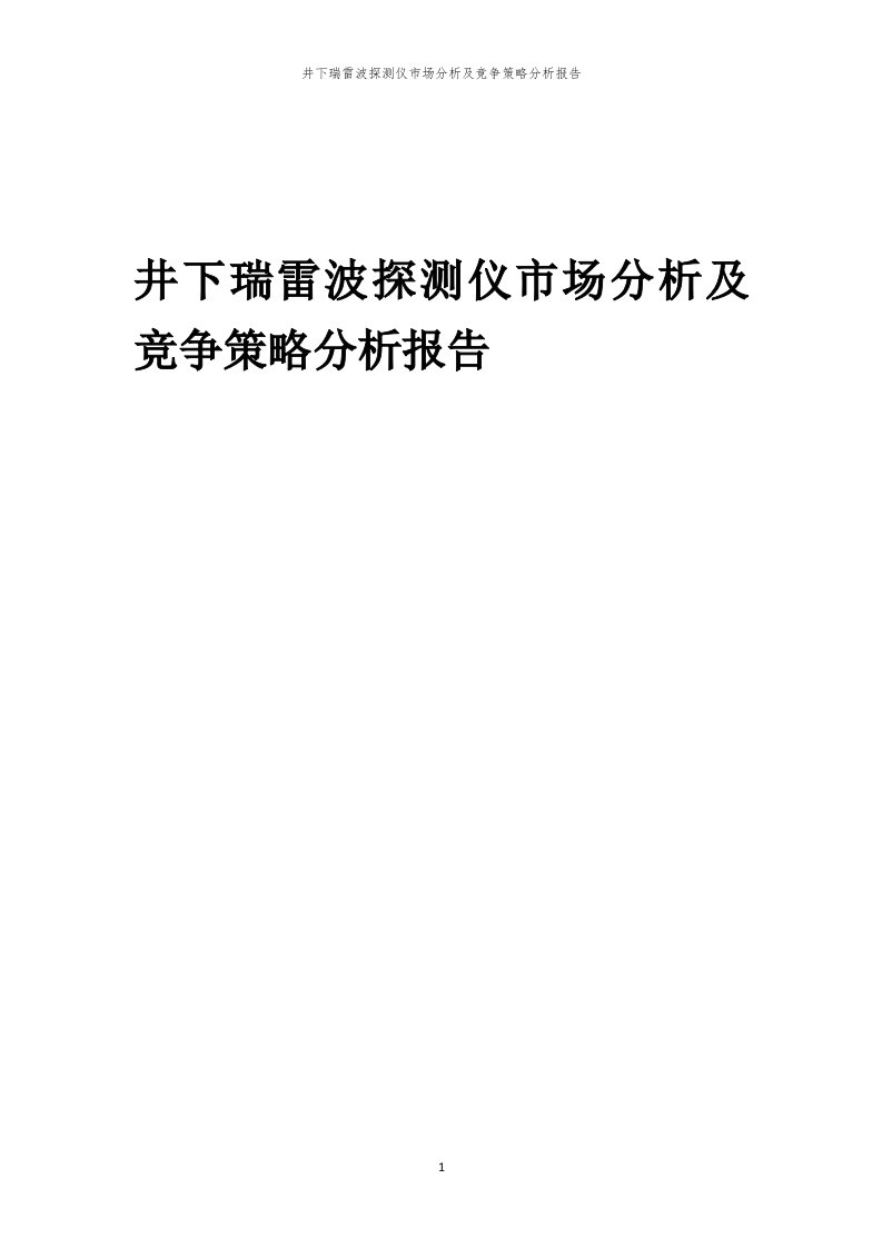 年度井下瑞雷波探测仪市场分析及竞争策略分析报告