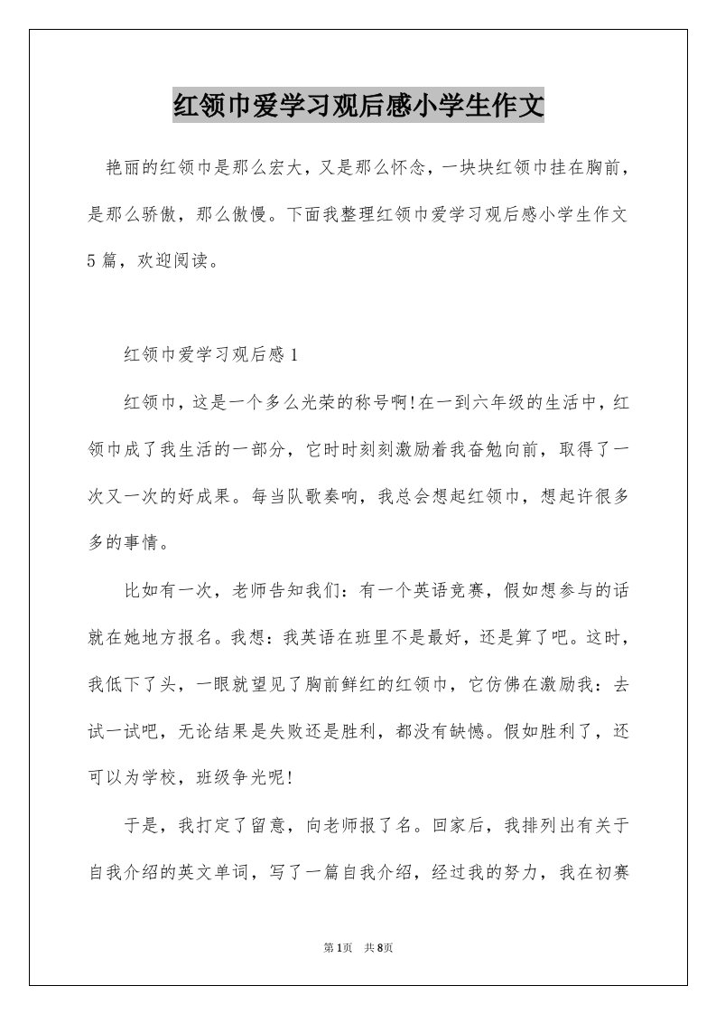 红领巾爱学习观后感小学生作文