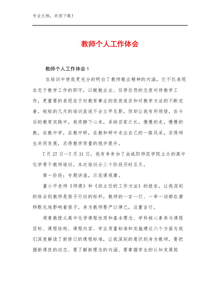 2023教师个人工作体会例文合辑