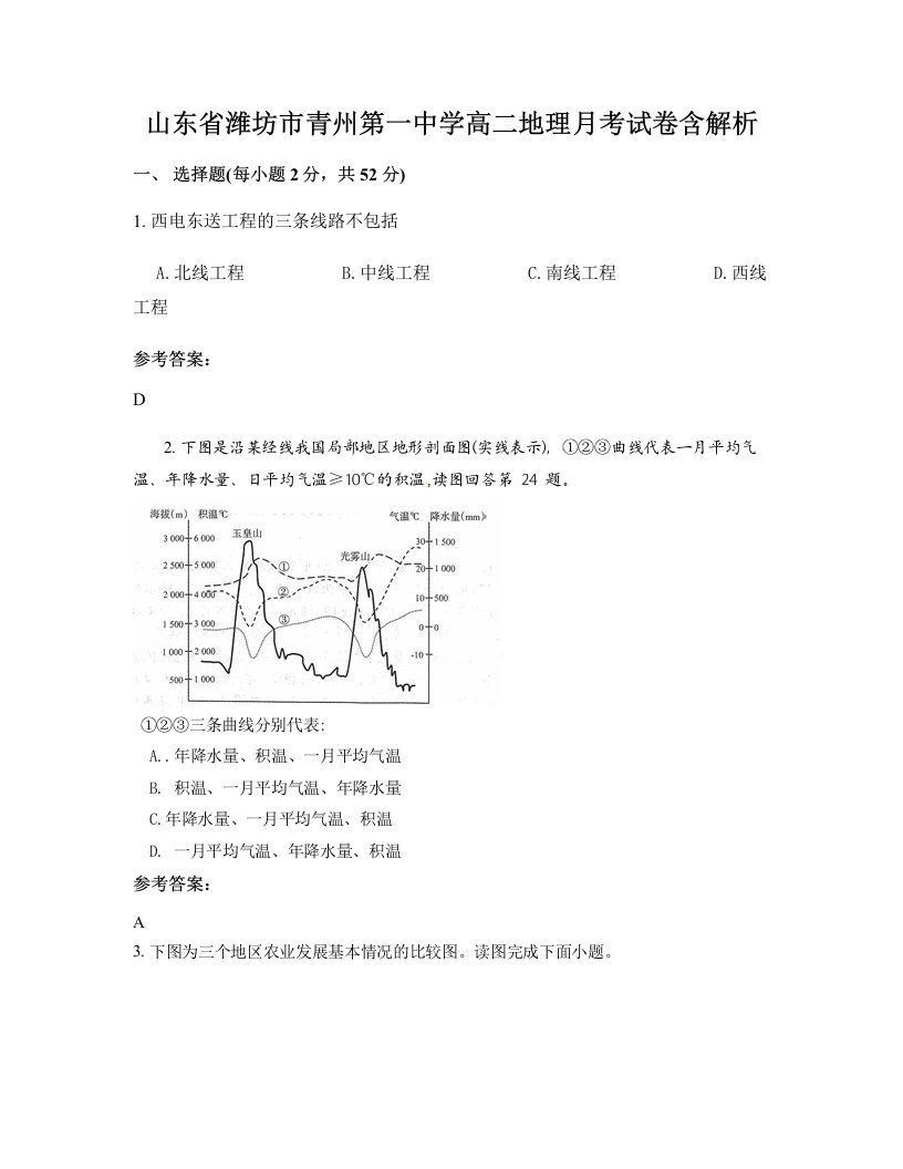 山东省潍坊市青州第一中学高二地理月考试卷含解析