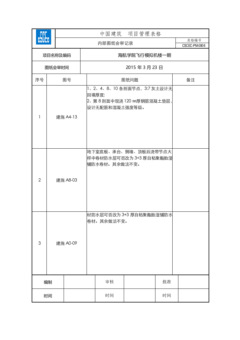 内部图纸会审记录-PM-0806