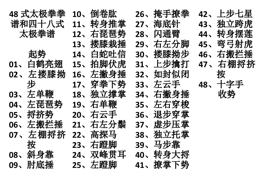 48式太极拳拳谱和四十八式太极拳谱