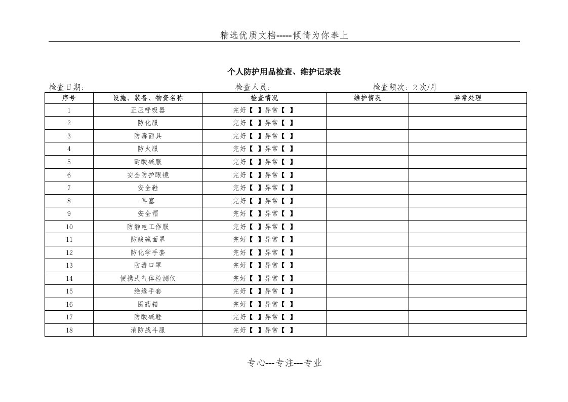 个人防护用品检查维护记录(共3页)