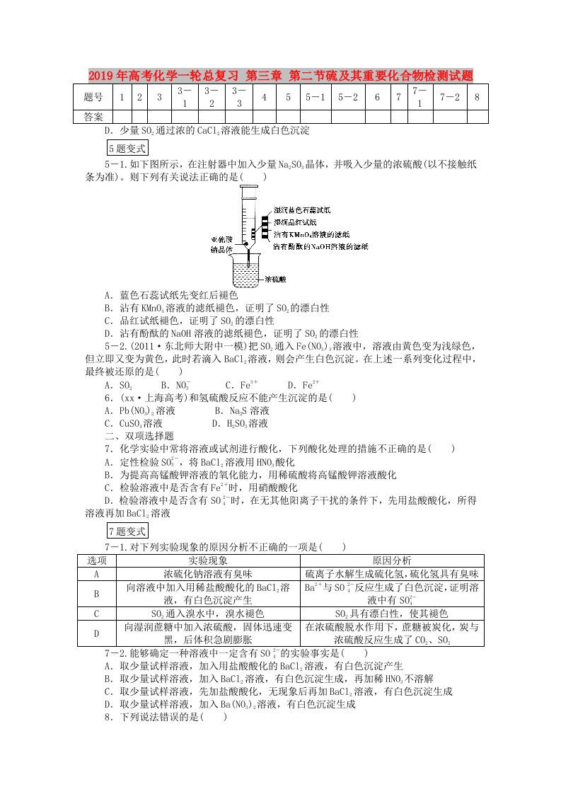 2019年高考化学一轮总复习