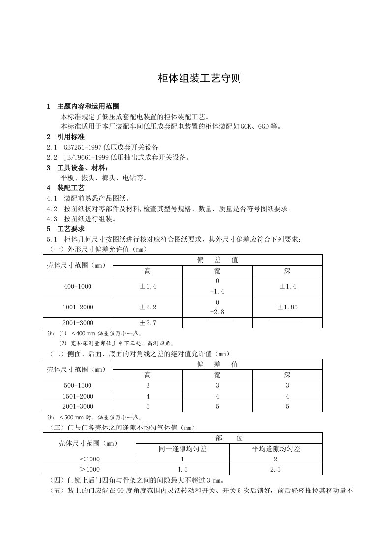 低压成套柜体组装工艺守则