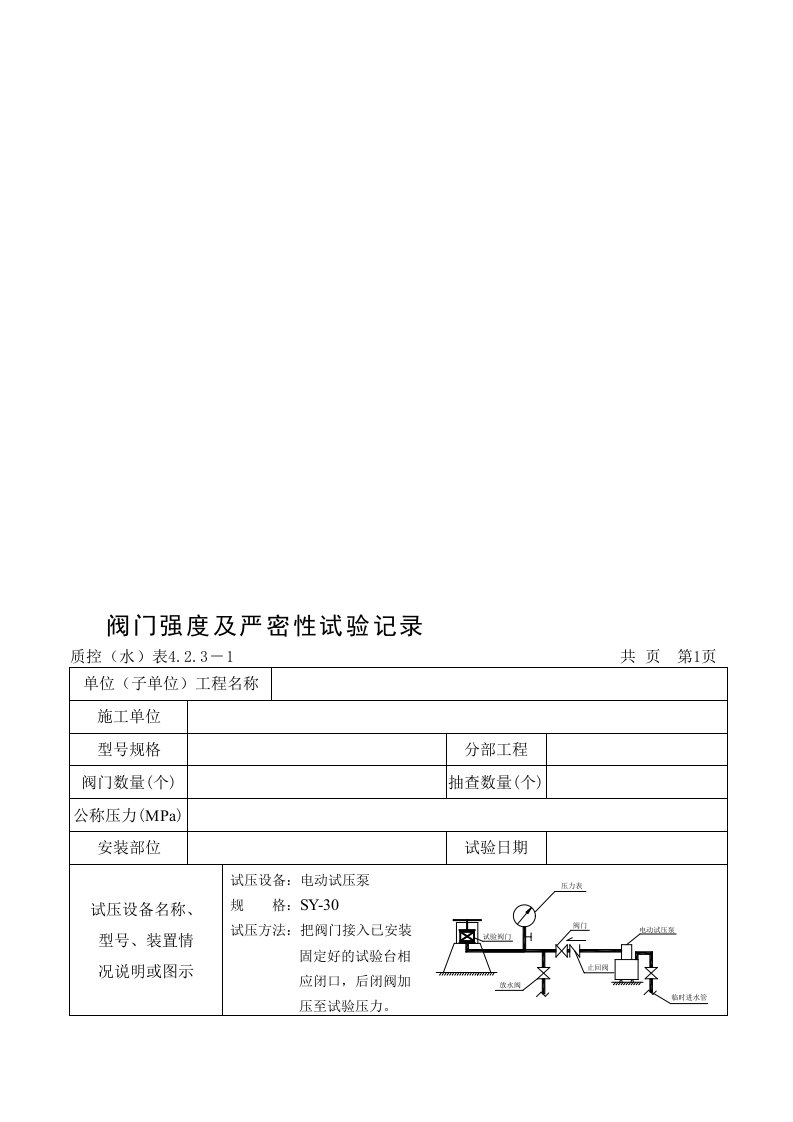 阀门强度及严密性试验记录表格