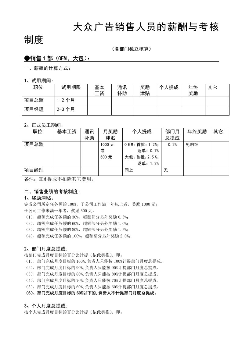 精品文档-大众广告公司销售人员的薪酬与考核制度