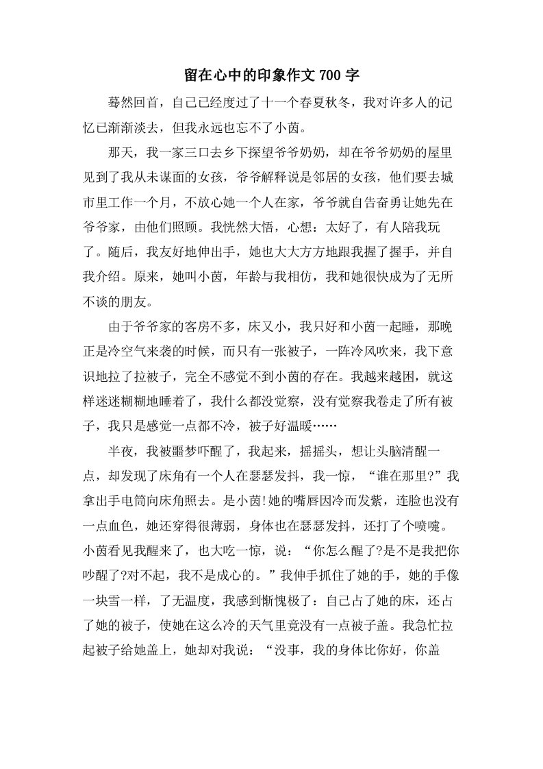 留在心中的印象作文700字