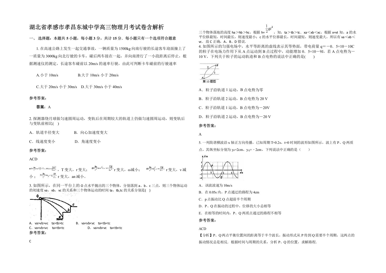 湖北省孝感市孝昌东城中学高三物理月考试卷含解析