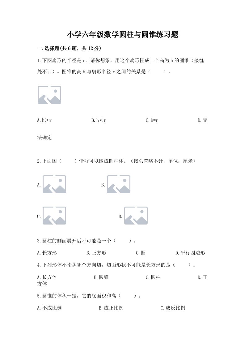 小学六年级数学圆柱与圆锥练习题及参考答案【满分必刷】