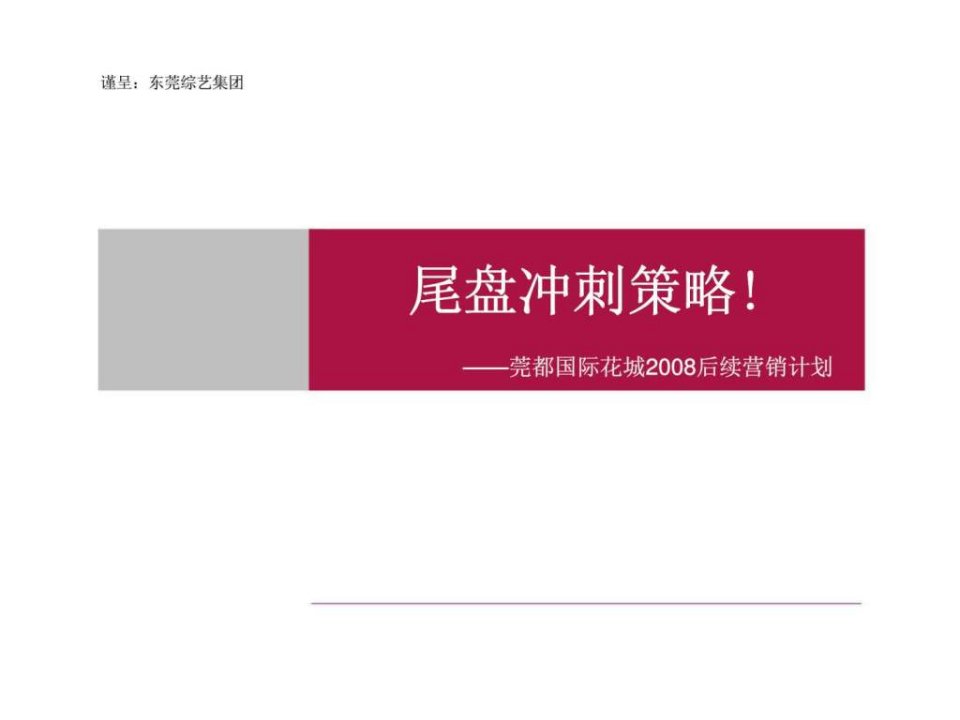 尾盘冲刺策略莞都国际花城2008后续营销计划