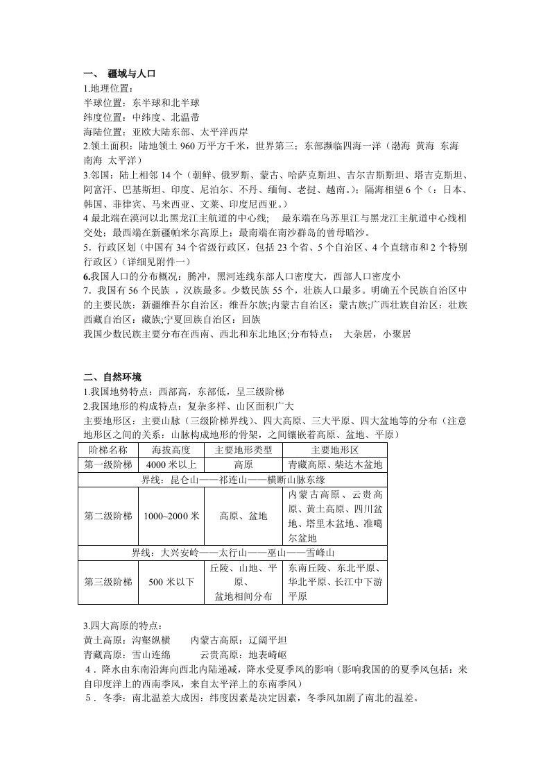 八年级地理会考复习资料