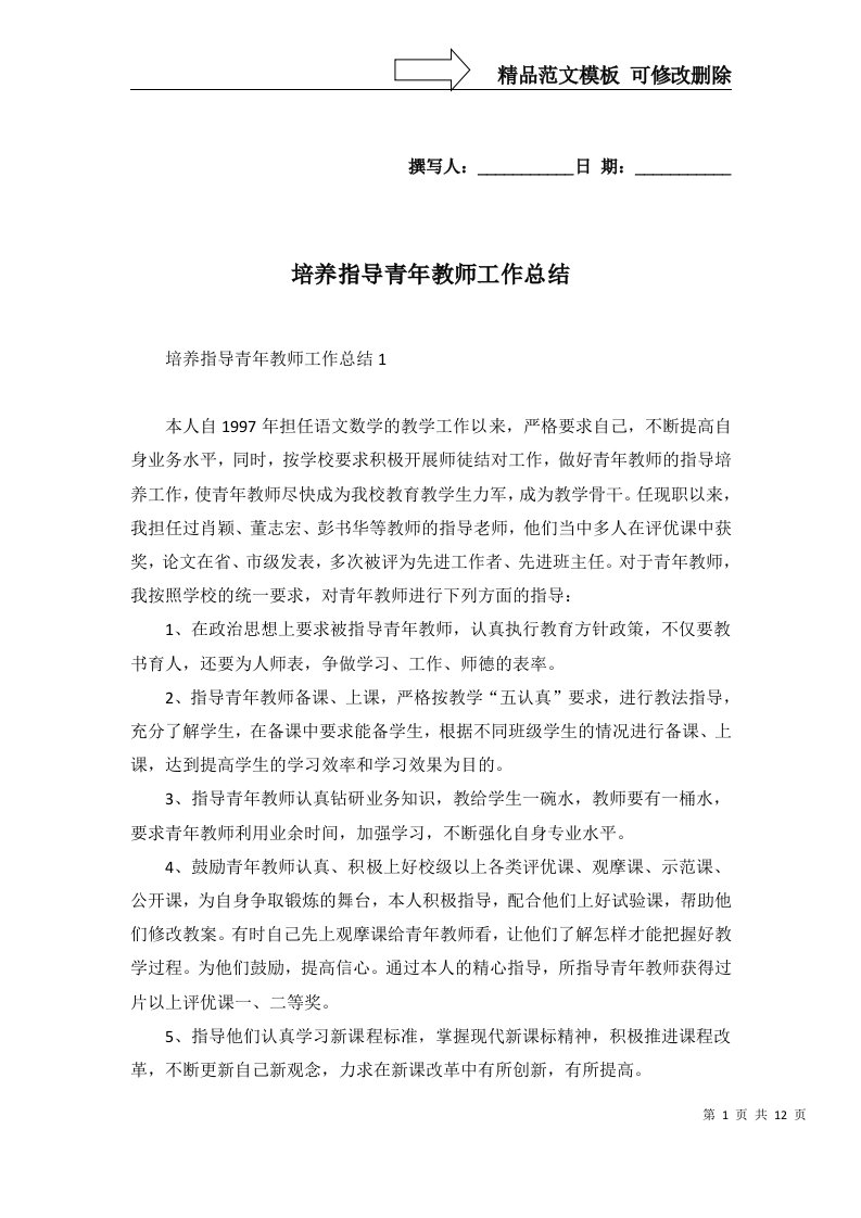 培养指导青年教师工作总结