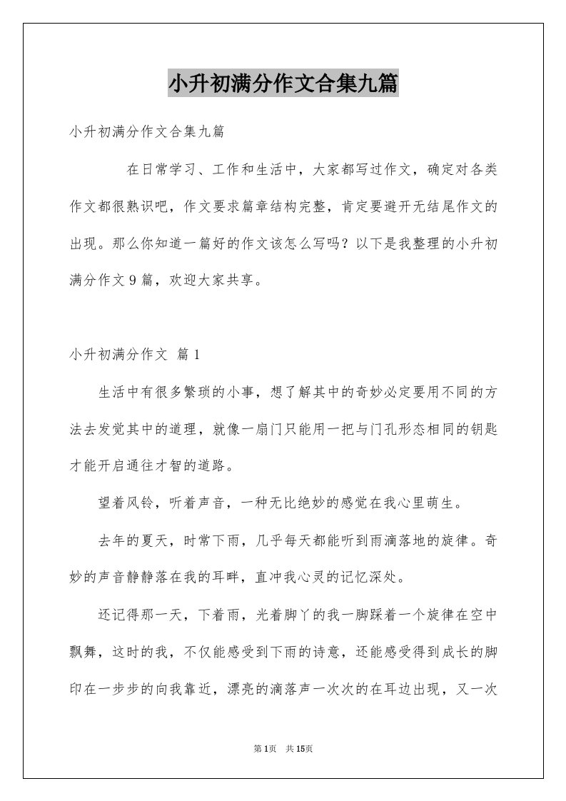 小升初满分作文合集九篇例文