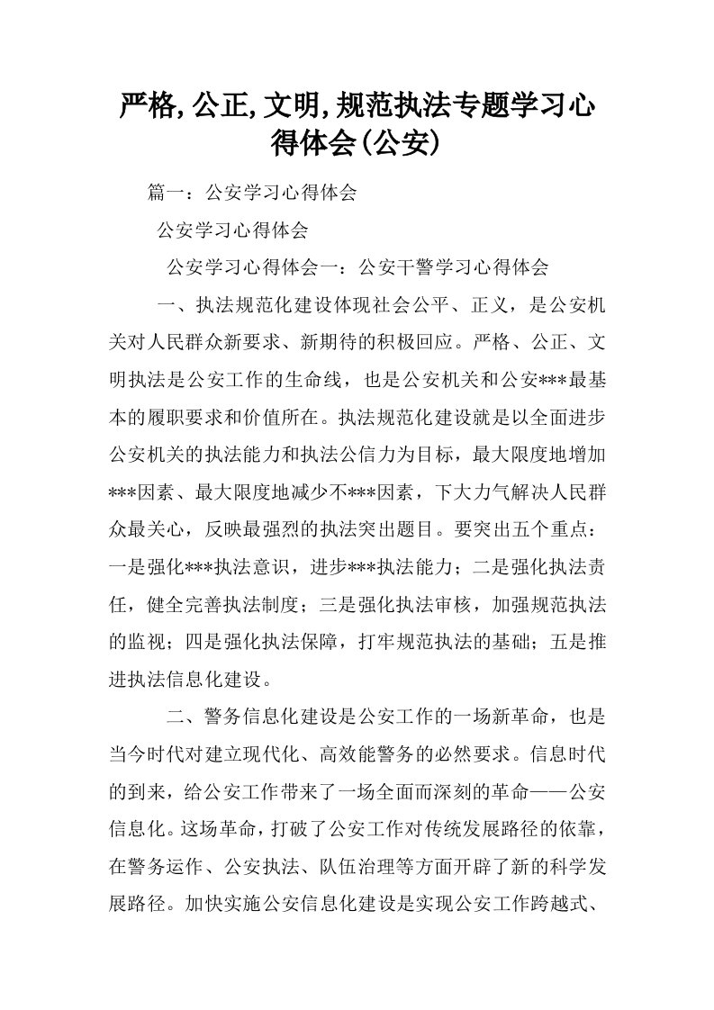 严格,公正,文明,规范执法专题学习心得体会(公安)