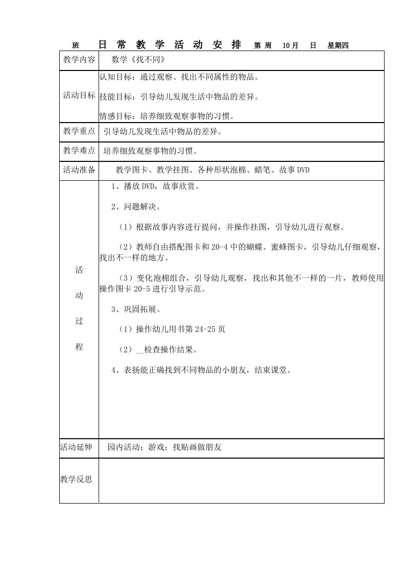 小班方案数学《找不同》教案