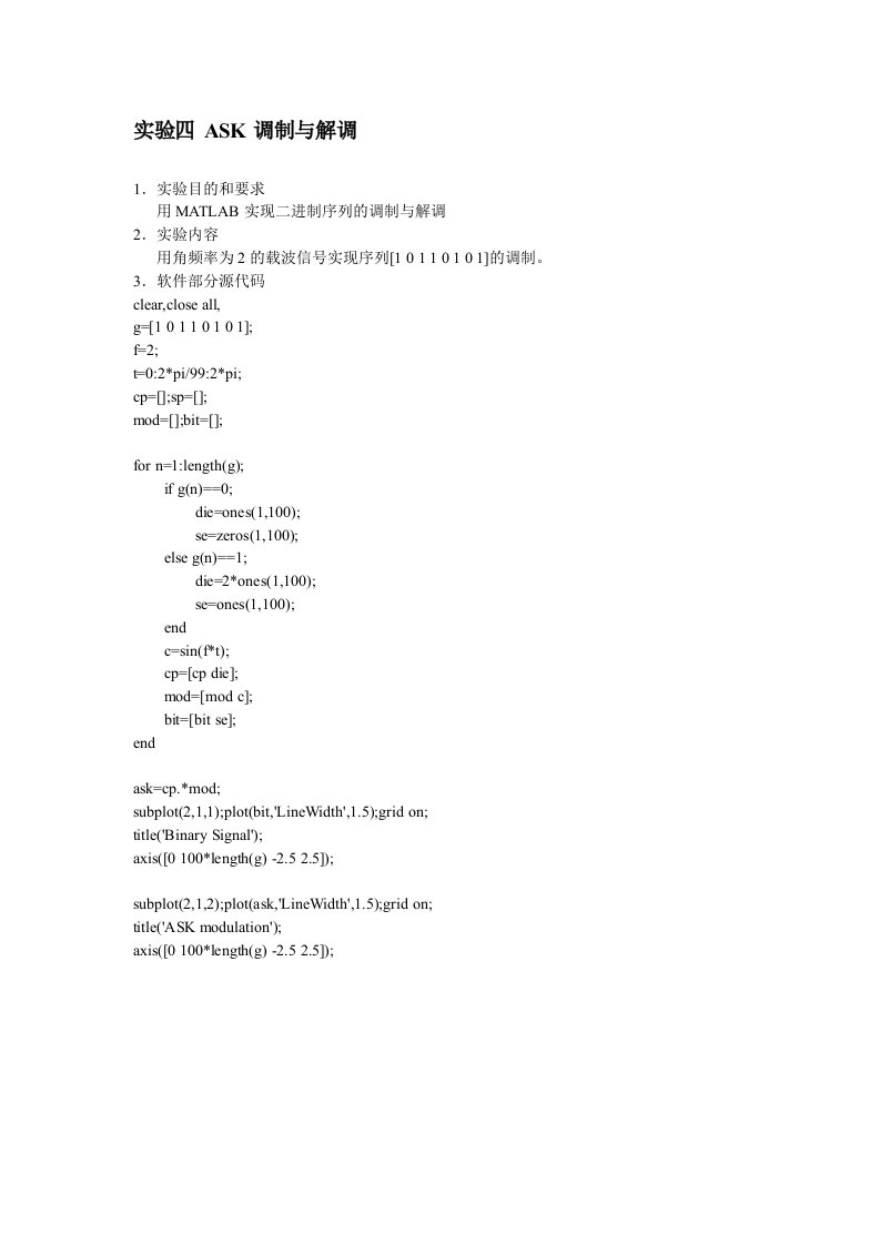 基于MATLAB的ASK调制与解调通信原理实验