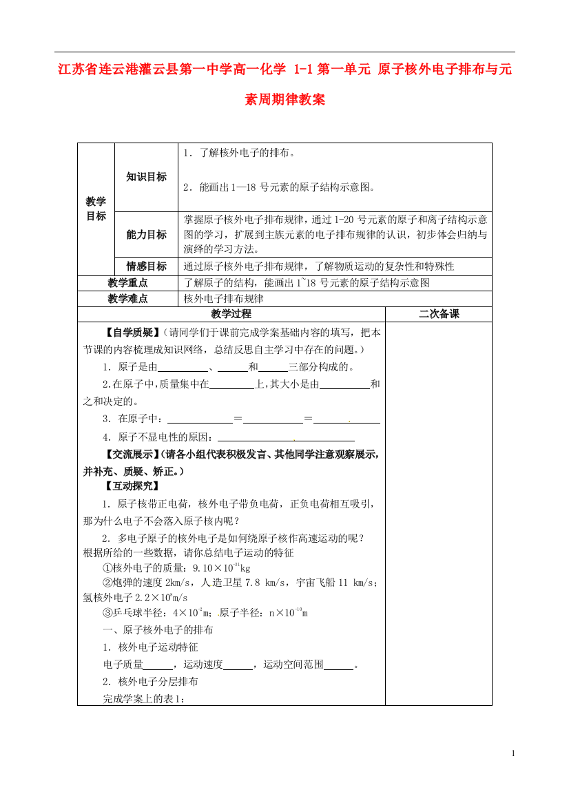 江苏省连云港灌云县第一中学高一化学