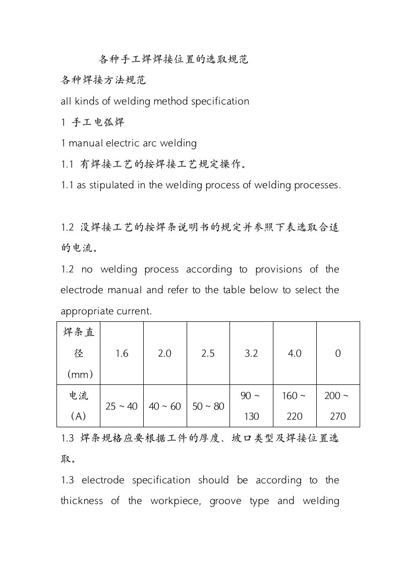 各种手工焊焊接位置的选取规范