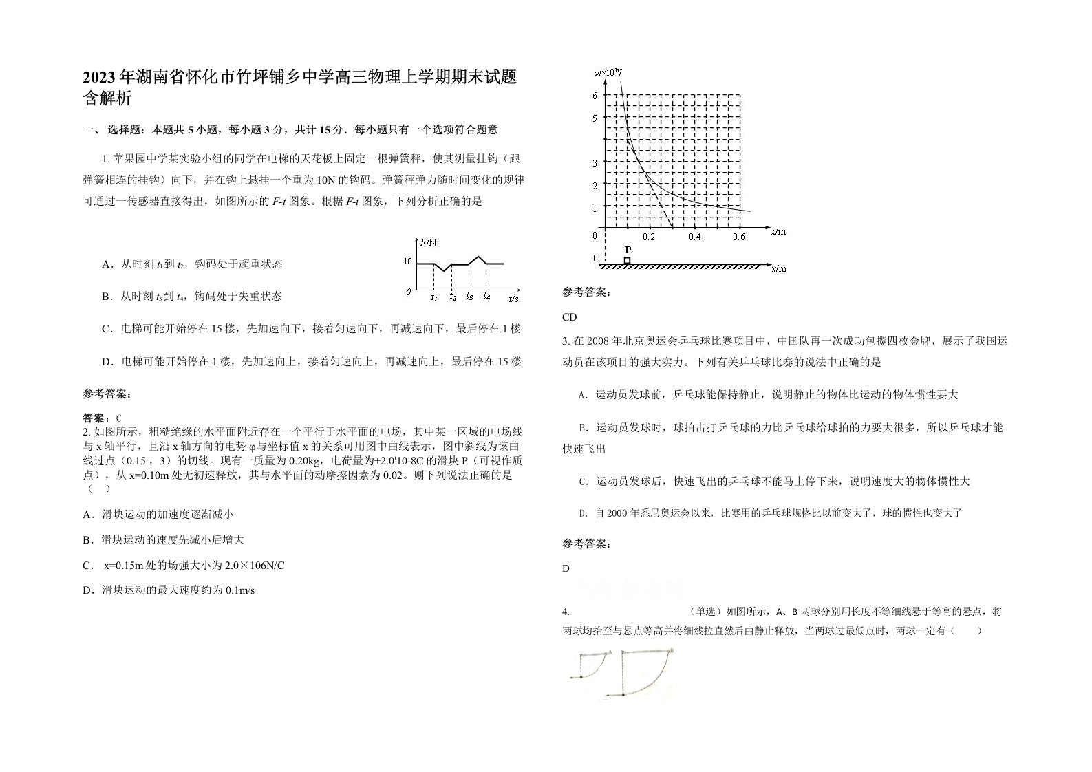 2023年湖南省怀化市竹坪铺乡中学高三物理上学期期末试题含解析