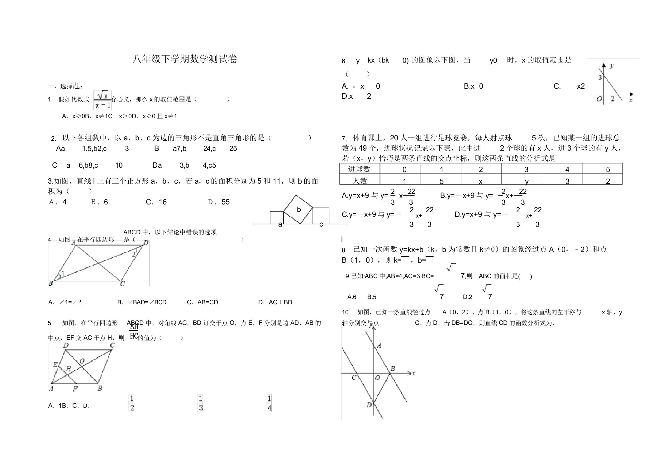 初中八年级数学下学期测试卷