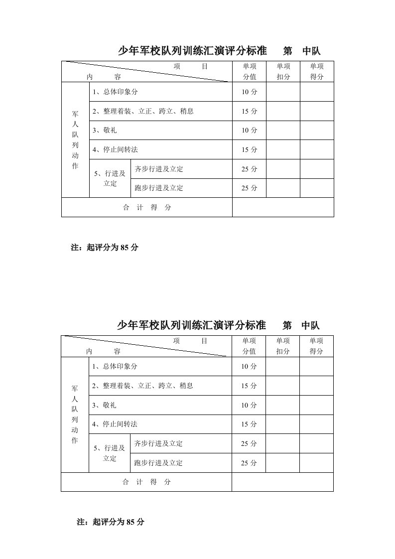 队列训练汇演评分标准