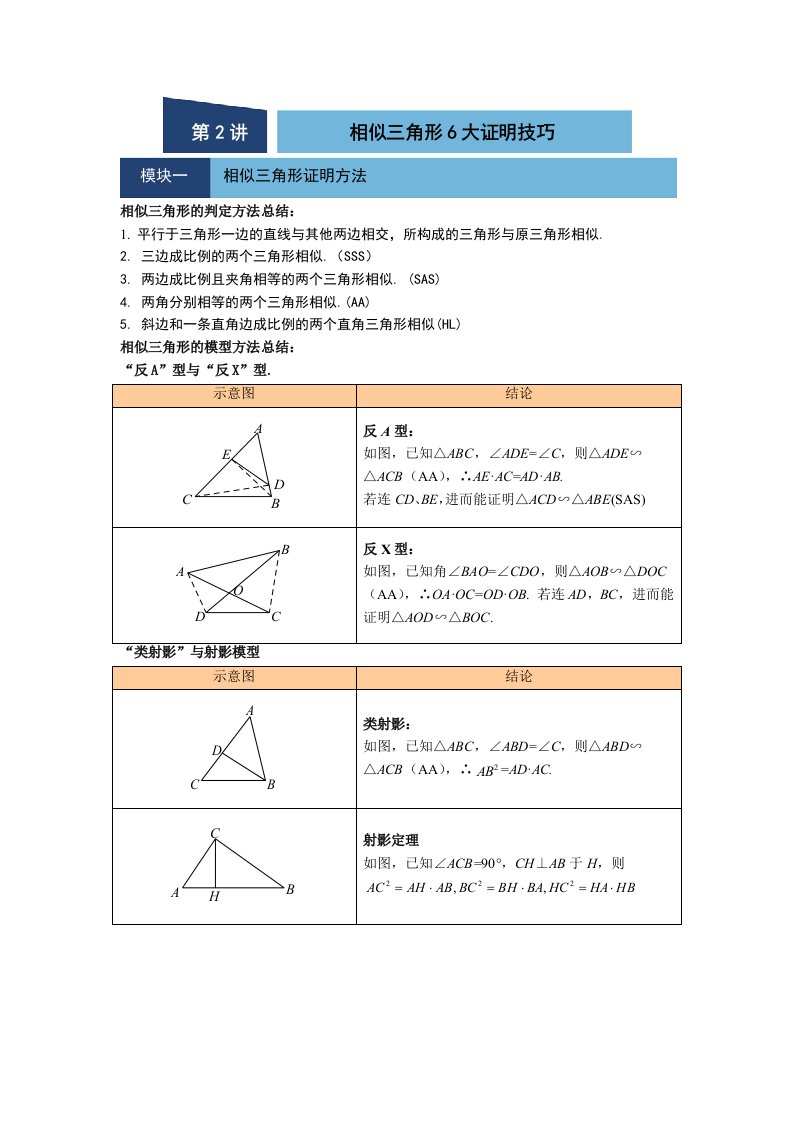 相似三角形的六大证明技巧大全