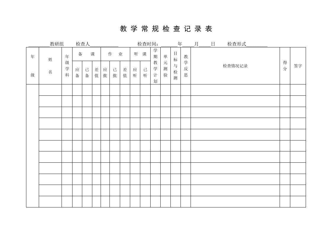 教学常规检查记录表模板.doc