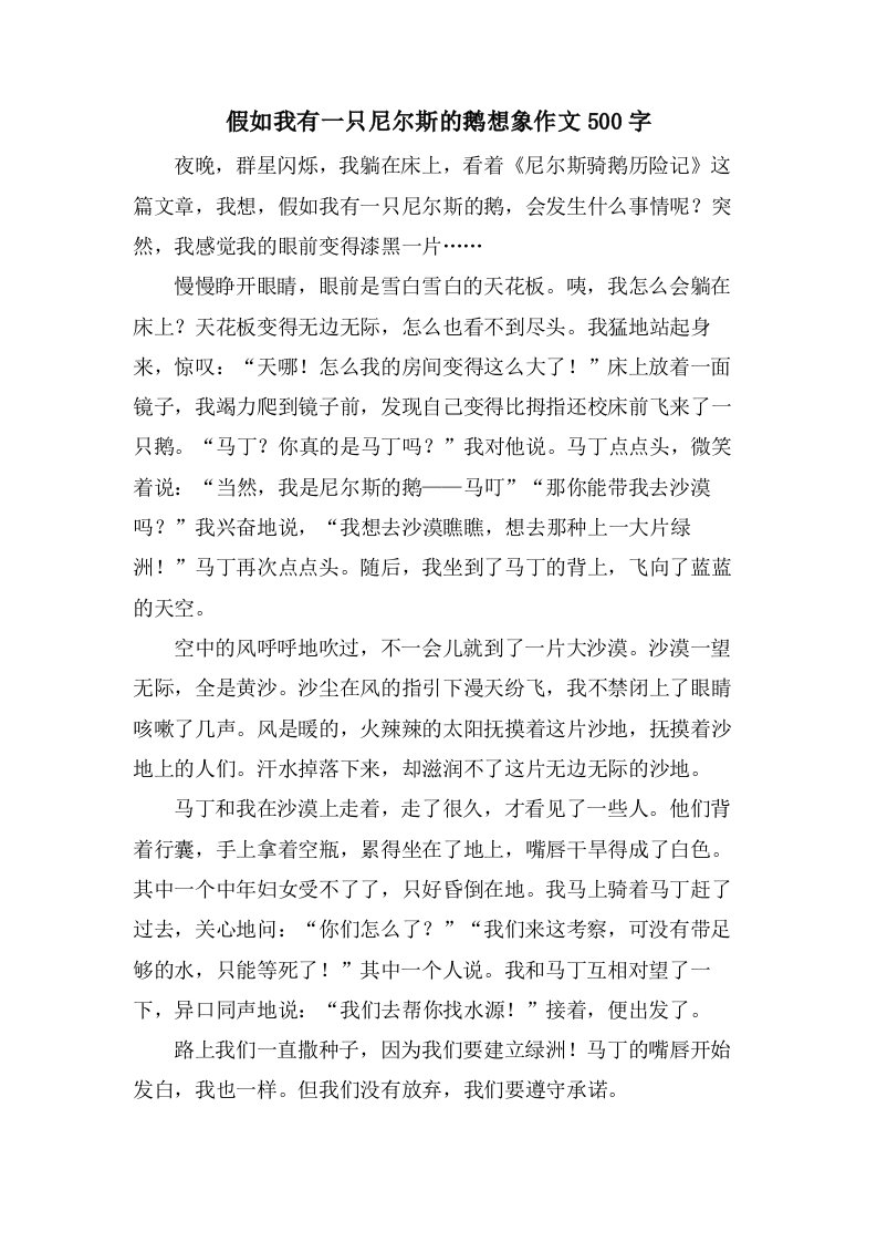 假如我有一只尼尔斯的鹅想象作文500字