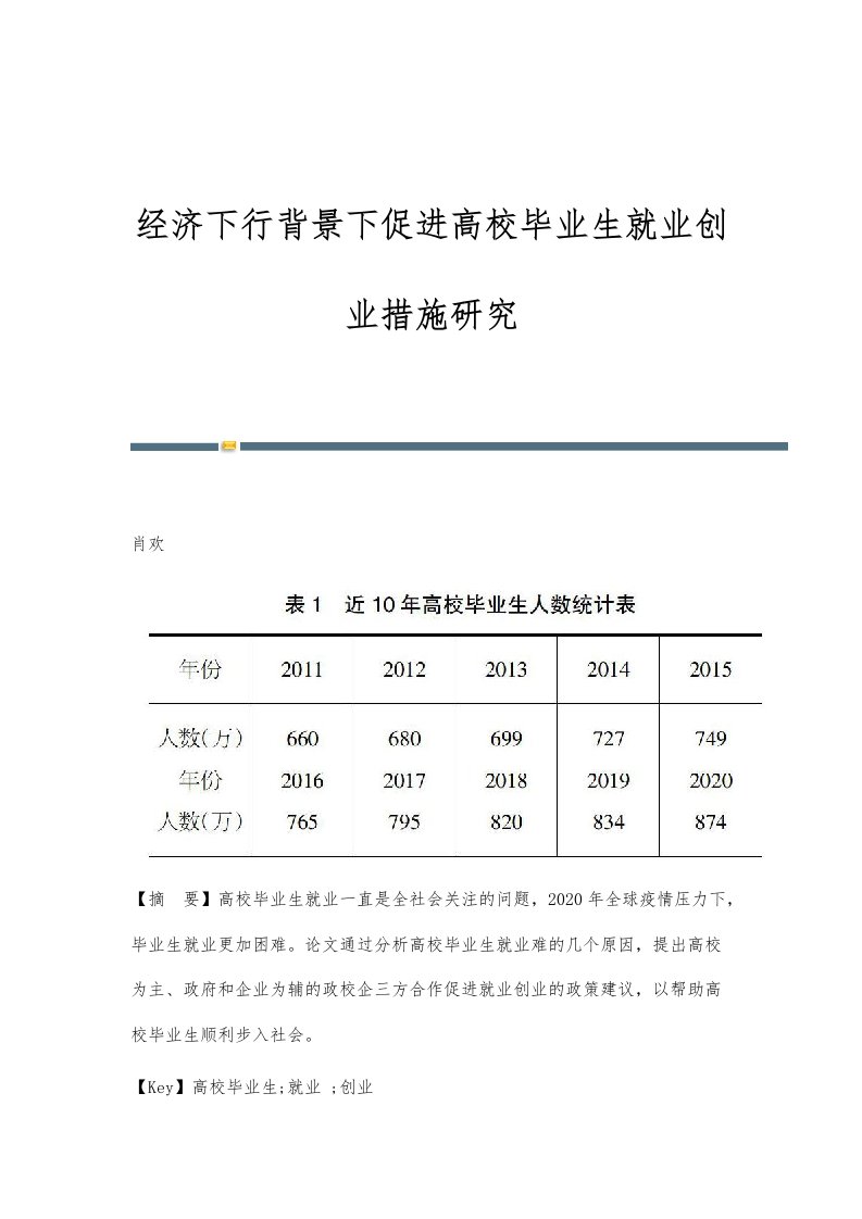 经济下行背景下促进高校毕业生就业创业措施研究