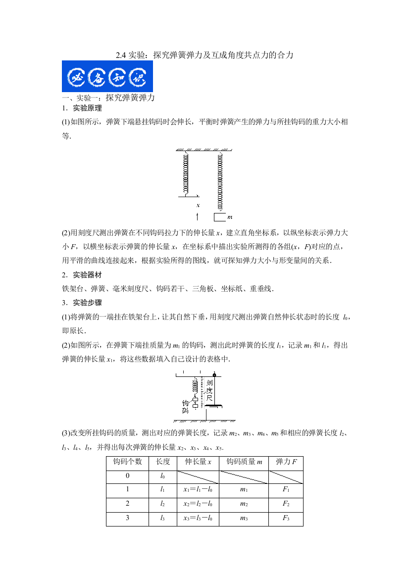 2-4实验探究弹簧弹力及互成角度共点力的合力原卷版