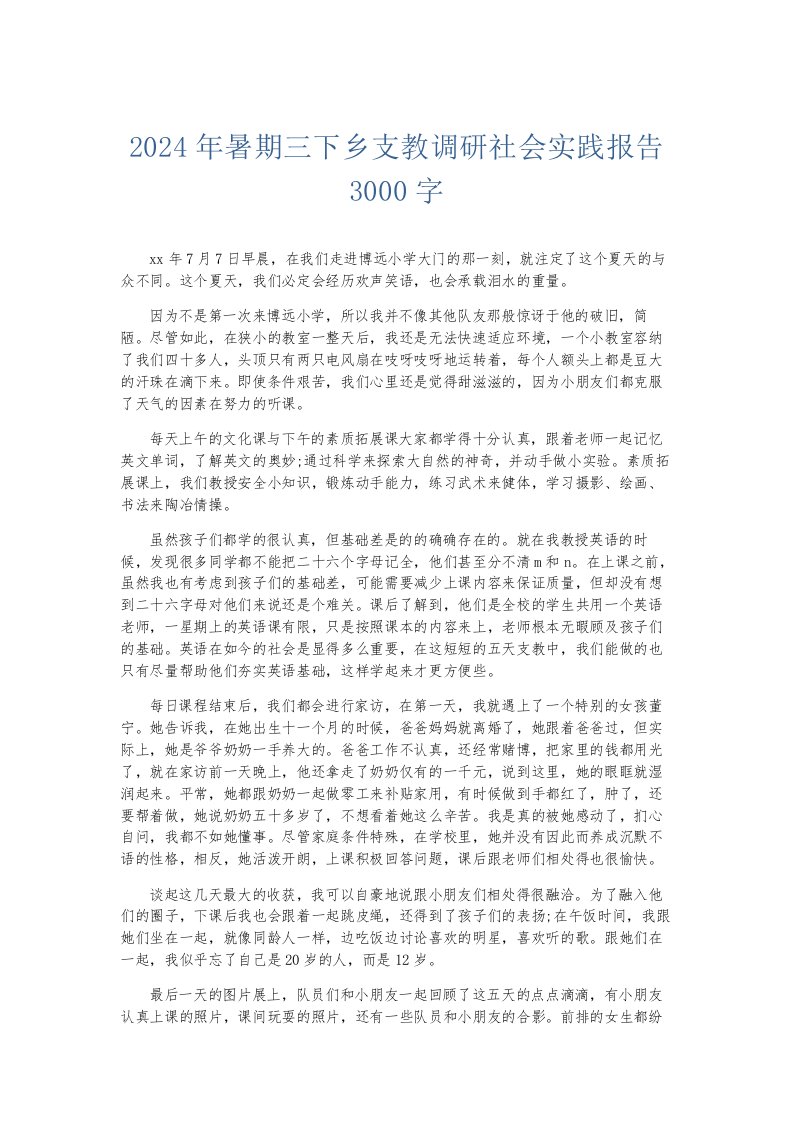 总结报告2024年暑期三下乡支教调研社会实践报告3000字