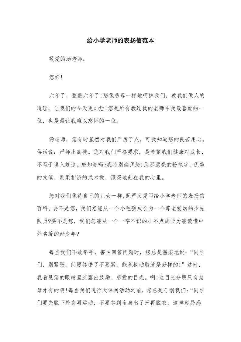 给小学老师的表扬信范本