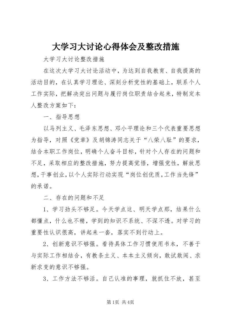 大学习大讨论心得体会及整改措施_