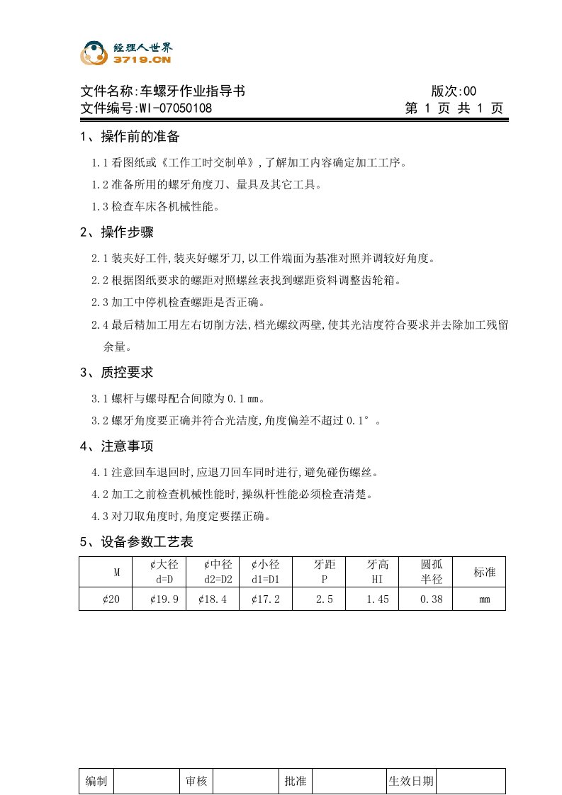 x模具公司车螺牙作业指导书(doc)-作业指导