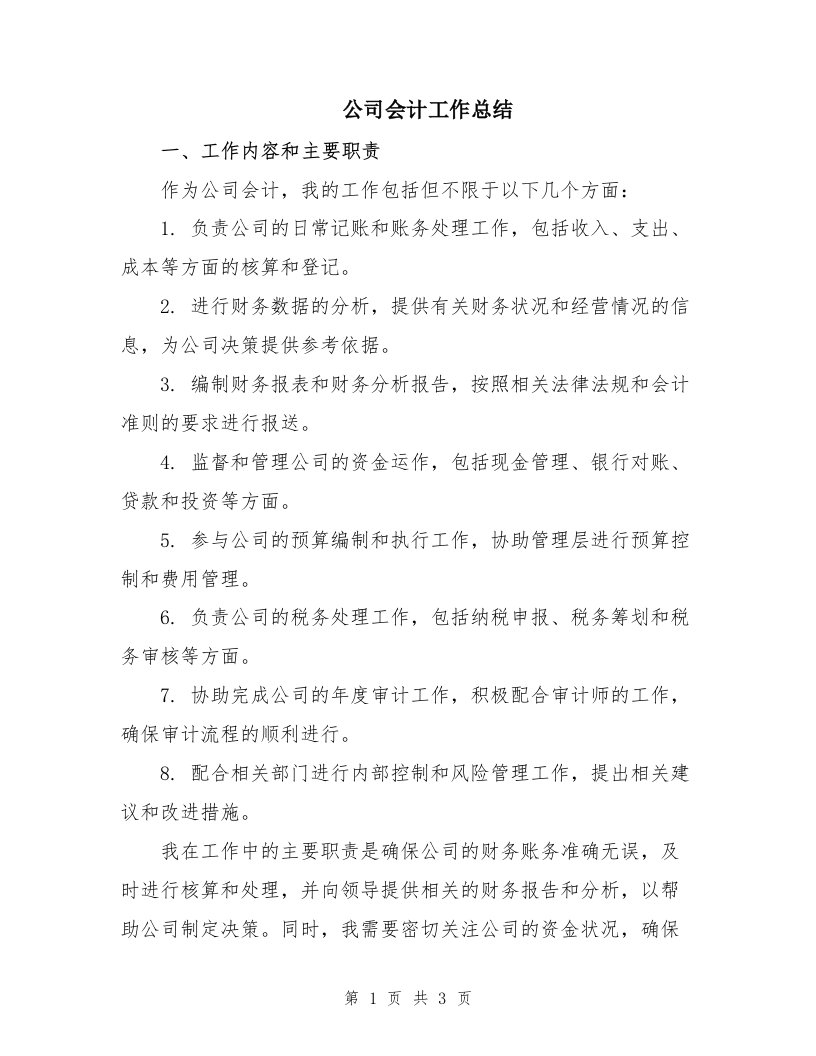 公司会计工作总结