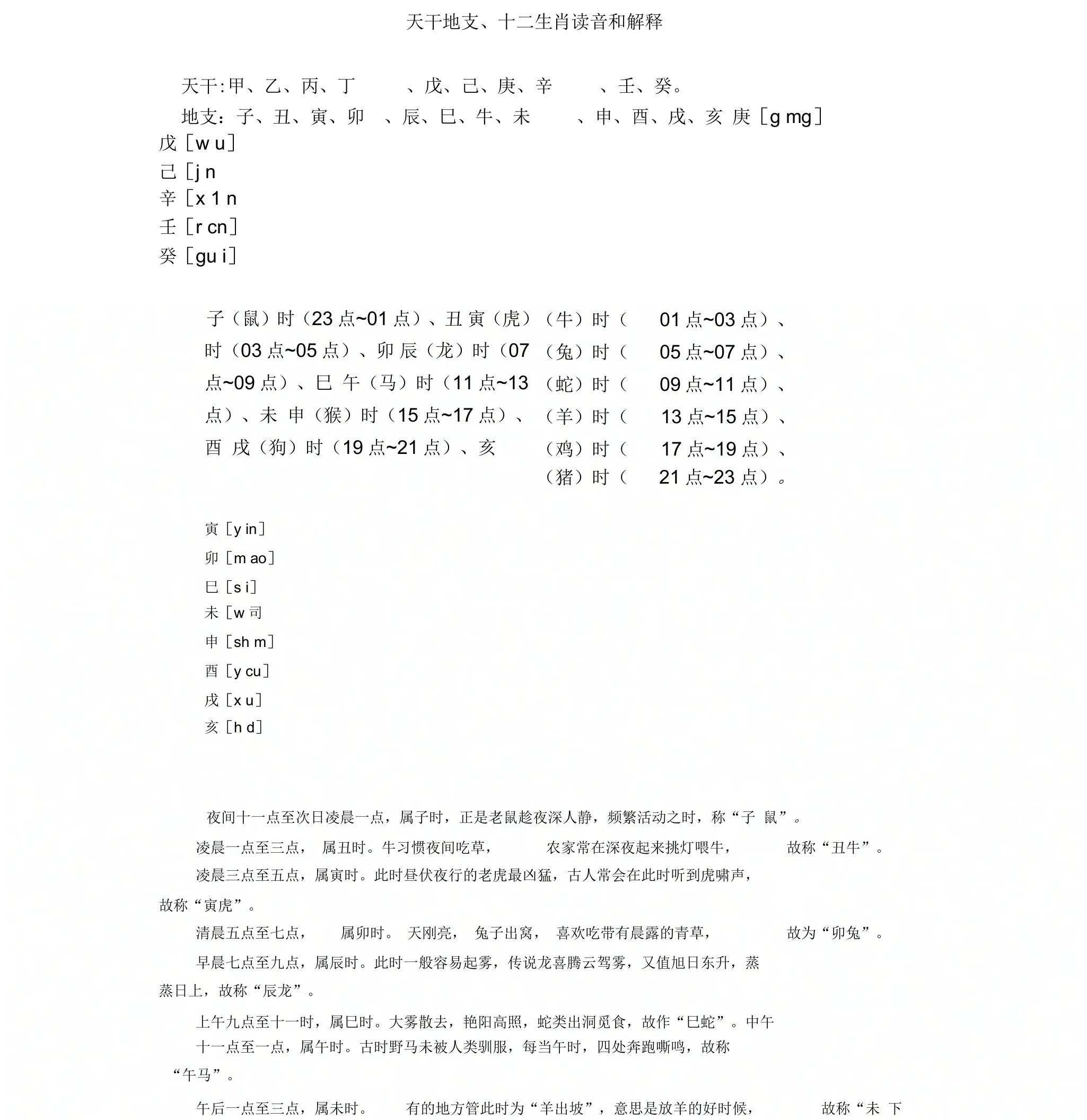 天干地支、十二生肖读法读音解释