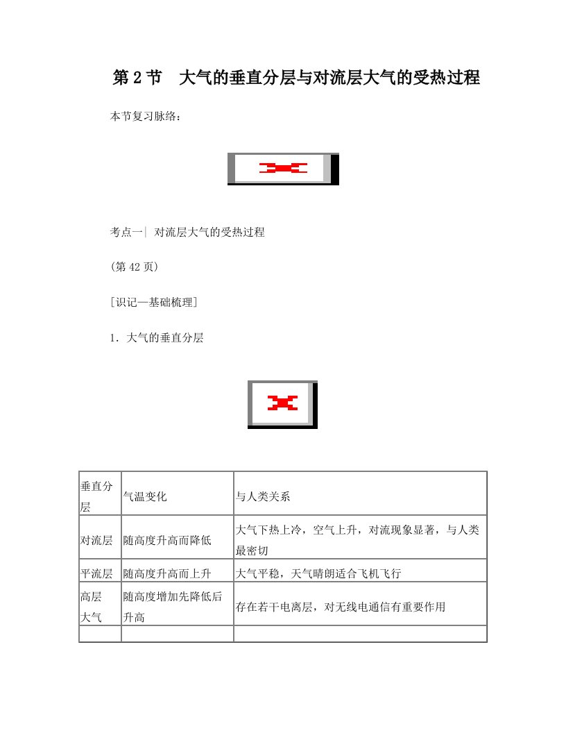 2019版+高考一轮湘教版讲义第2章+第2节+大气的垂直分层与对流层大气的受热过程