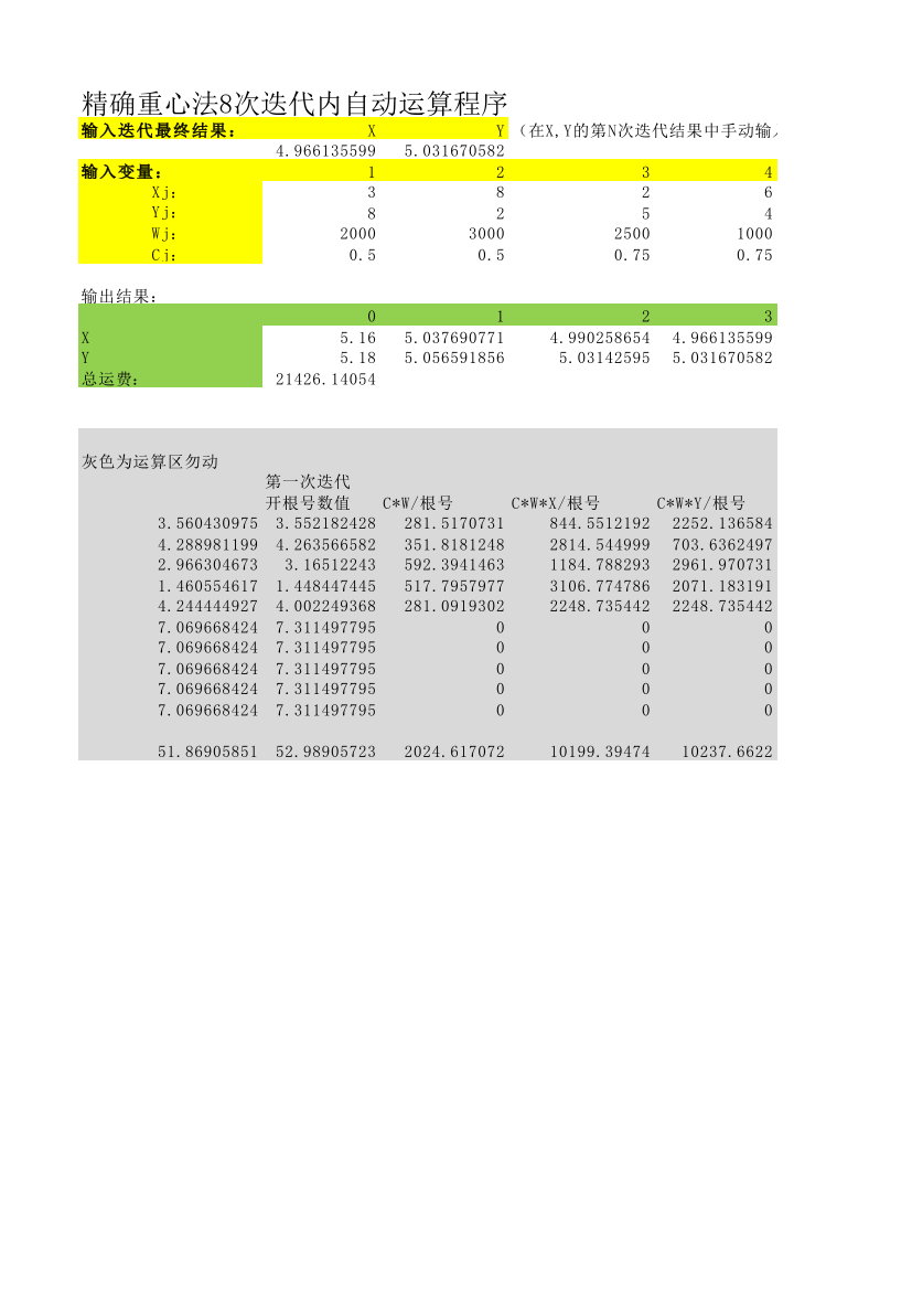 物流规划J精确重心法(微分法模型)自动计算