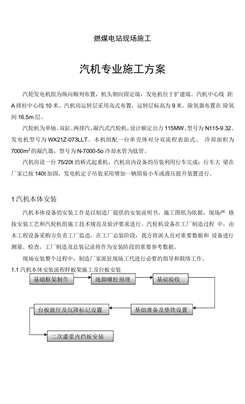 燃煤电站现场施工-汽机专业施工方案