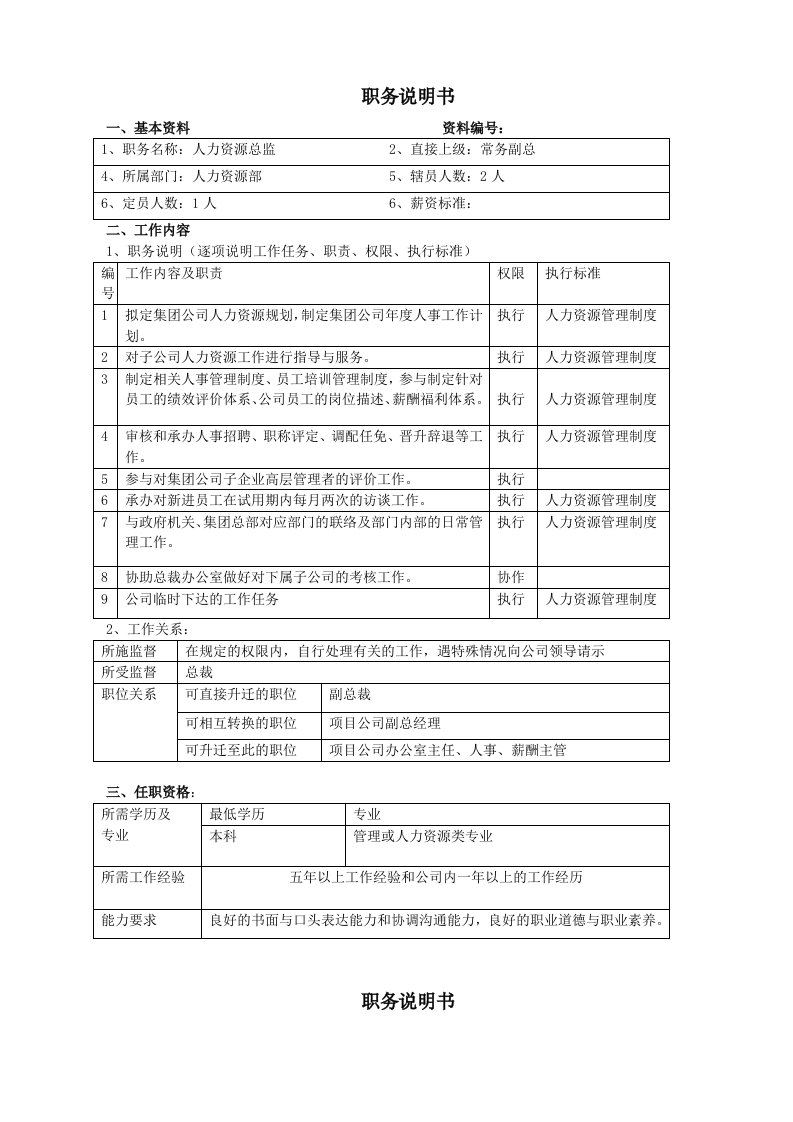 金利(房地产)集团岗位职责及工作制度