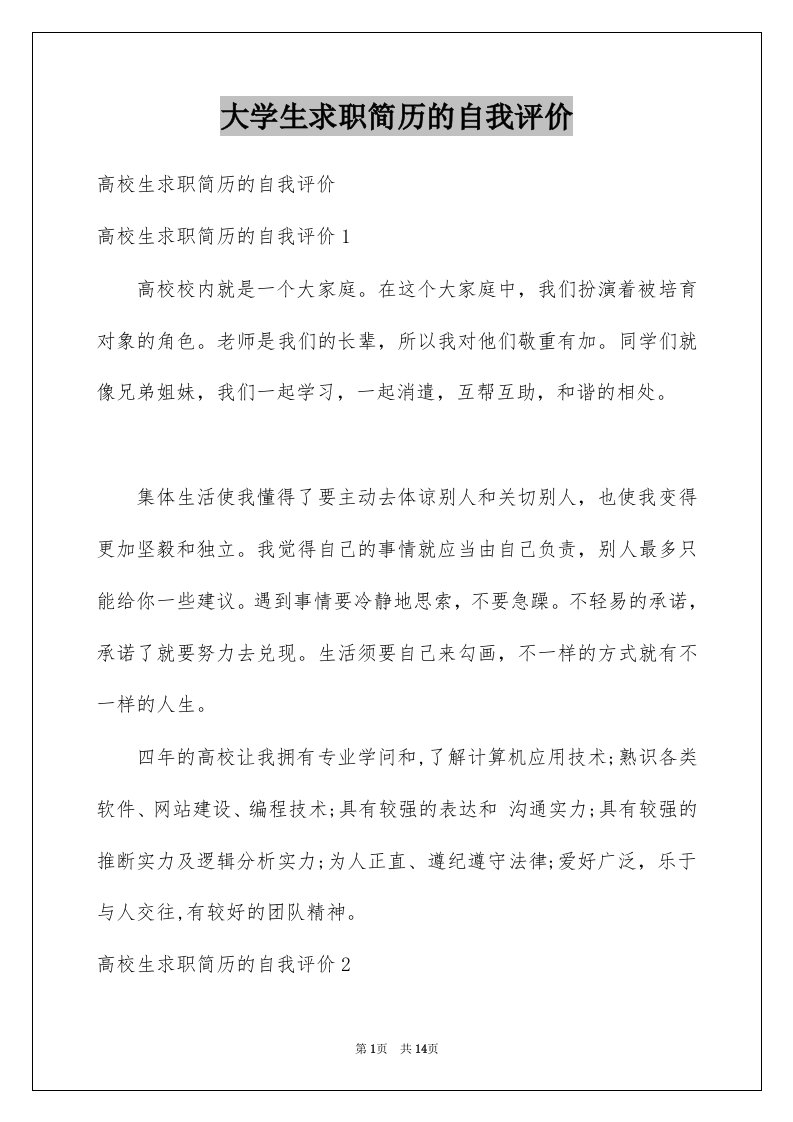 大学生求职简历的自我评价例文