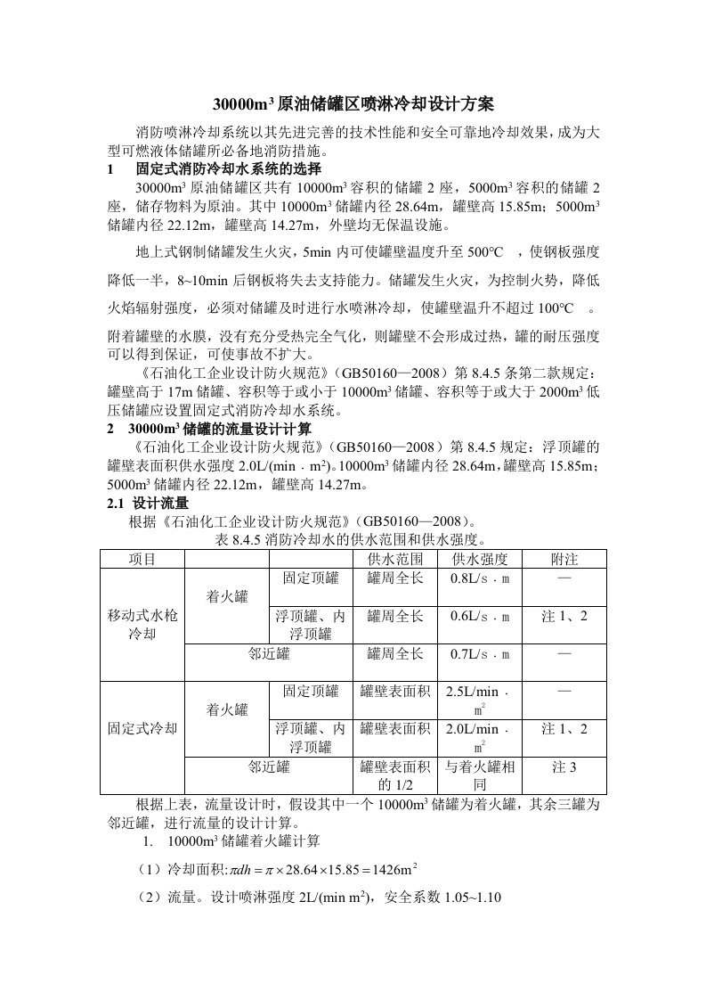 立方米原油储罐区喷淋冷却设计方案