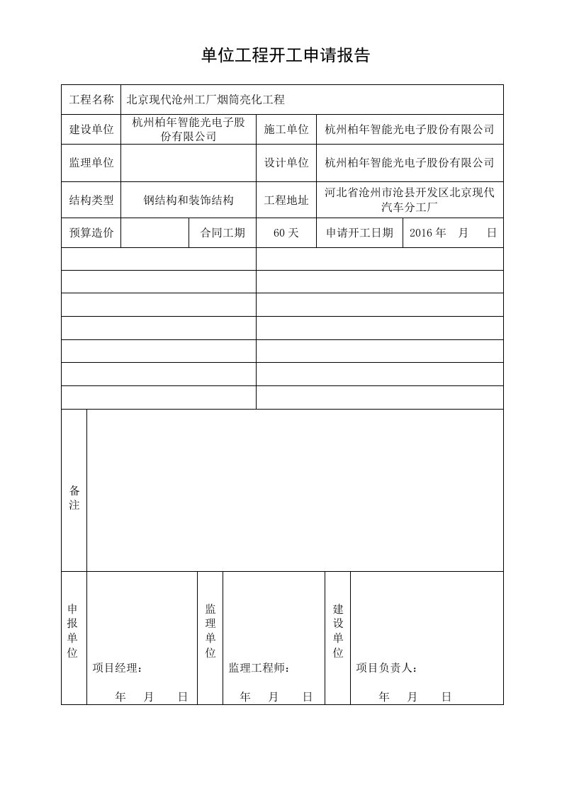 工程项目开工报告最终报告模板