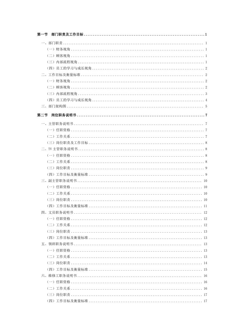 某公司部门主管职务说明书