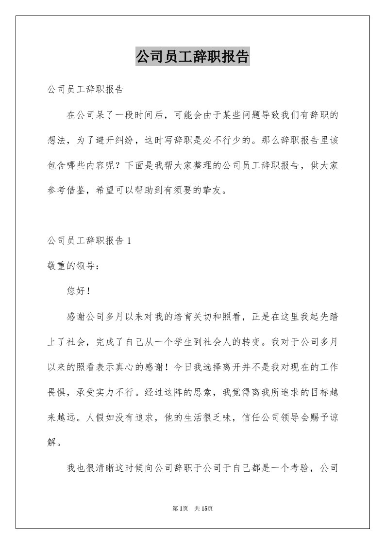 公司员工辞职报告优质9