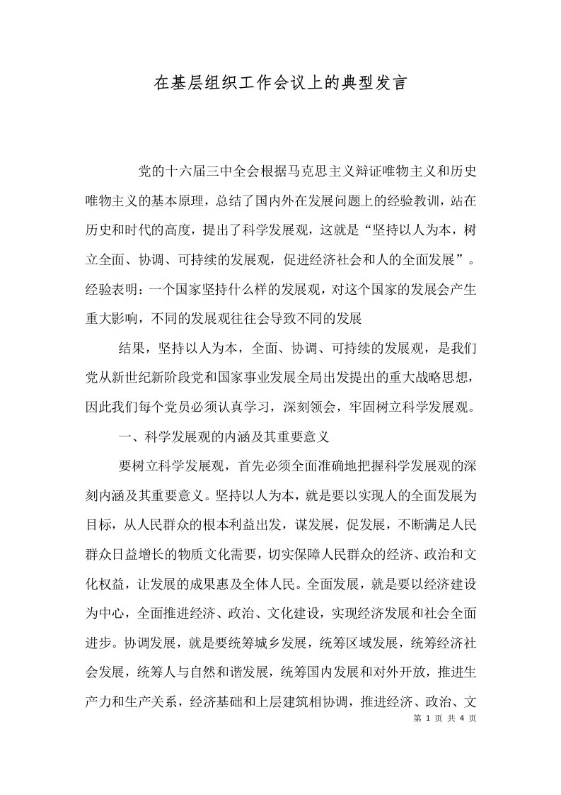 在基层组织工作会议上的典型发言（三）