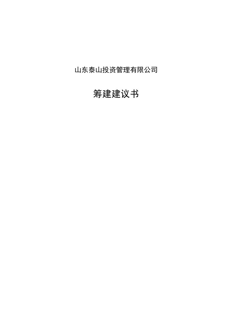 山东泰山投资管理有限公司筹建建议书草案