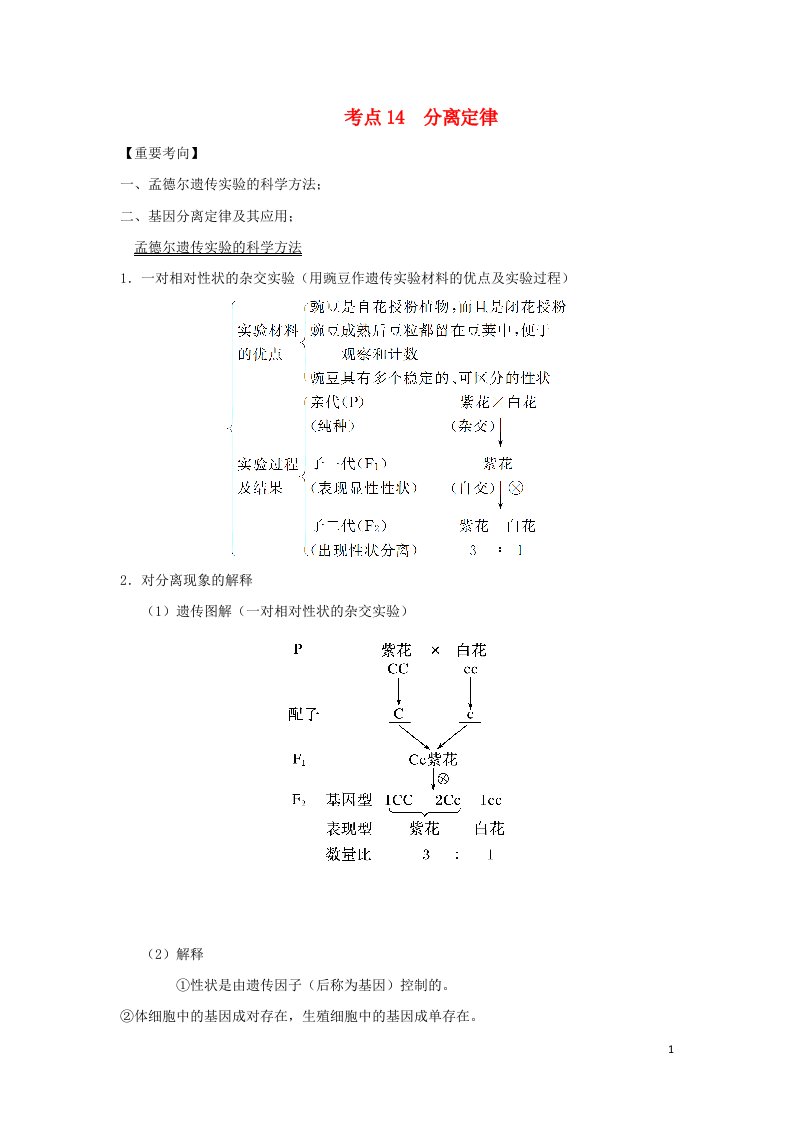 浙江专用2022年高考生物一轮复习考点14分离定律含解析