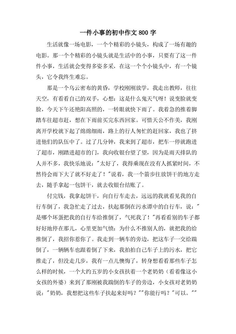 一件小事的初中作文800字